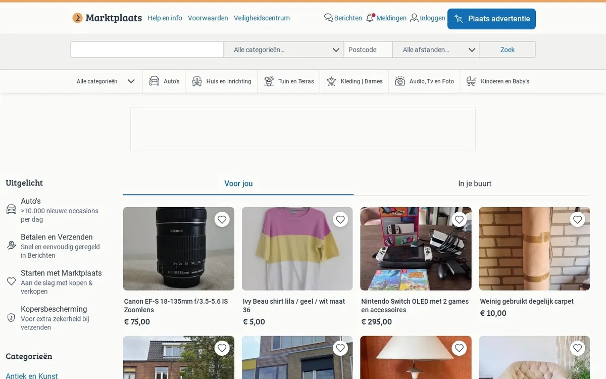 Screenshot van de Marktplaats-interface