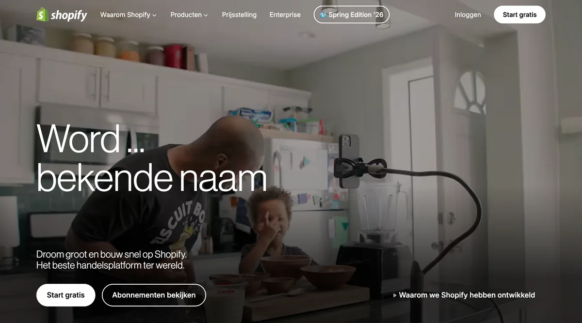 Schermafbeelding van de Shopify-website
